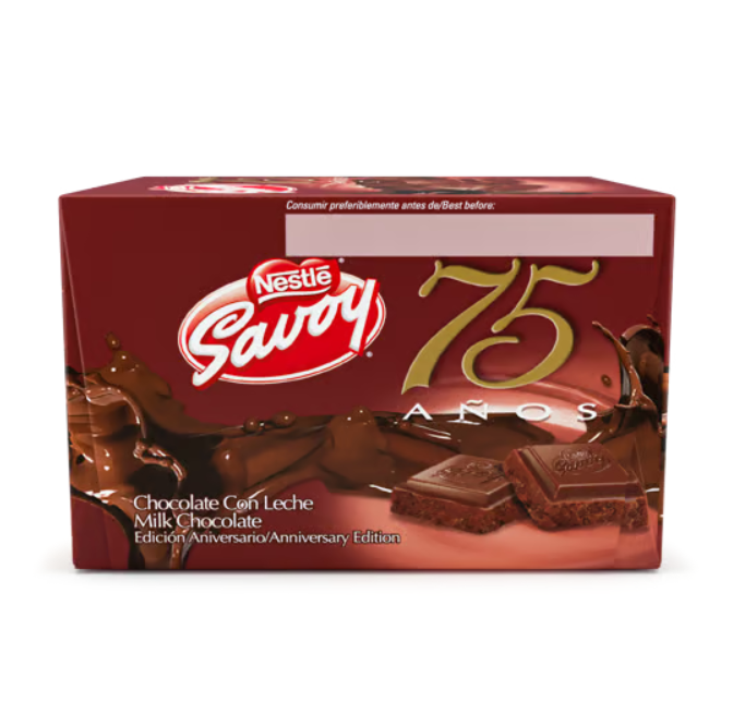 CAJA CHOCOLATE CON LECHE SAVOY ANIVERSARIO 75 AÑOS X 100GR X 10UNDS
