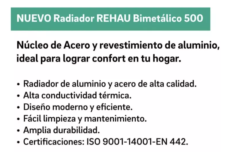 COMBO RADIADOR BIMETALICO BLANCO 500 REHAU X 4 ELEMENTOS + KIT COMPLETO