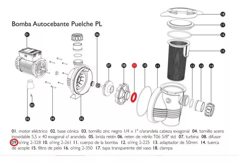 REPUESTO O-RING NIT. 2-328 PARA BOMBA PL LACUS ELEKTRIM
