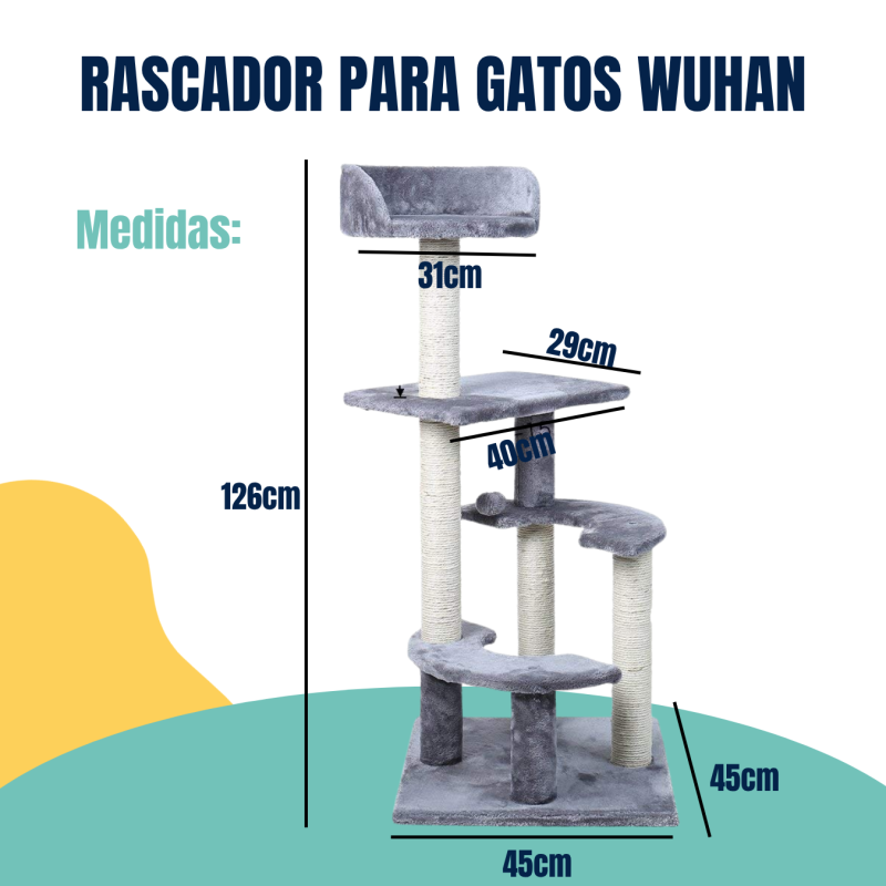 Rascador Torre Wuhan Premium Felpa Gatos Petlsis