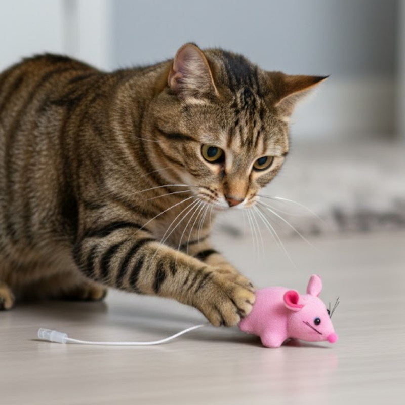 Juguete Ratón De Felpa Vibra A Cuerda Gatos Persa Siamés!!