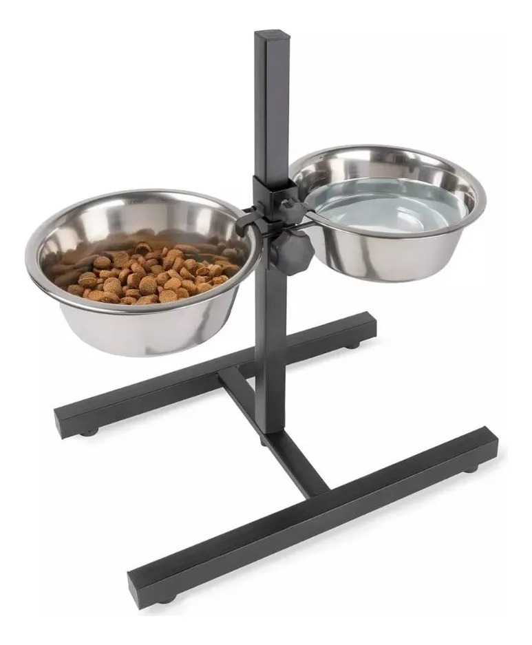 Comedero Y Bebedero Doble Elevado Ajustable 0,9lt Mascotas