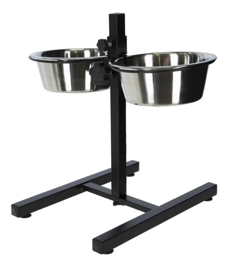 Comedero Y Bebedero Doble Elevado Ajustable 0,9lt Mascotas