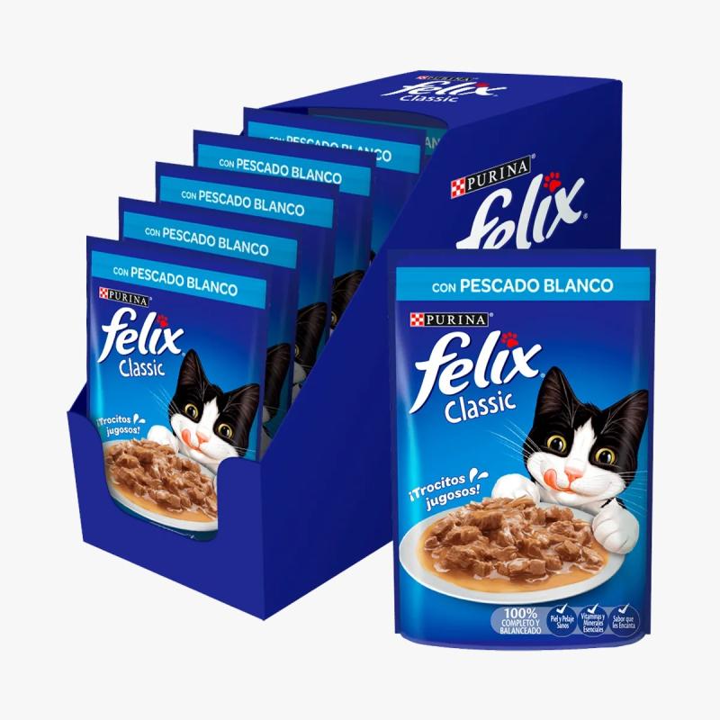 Felix Pouch Gato Adulto Pescado Blanco 85gr x15u
