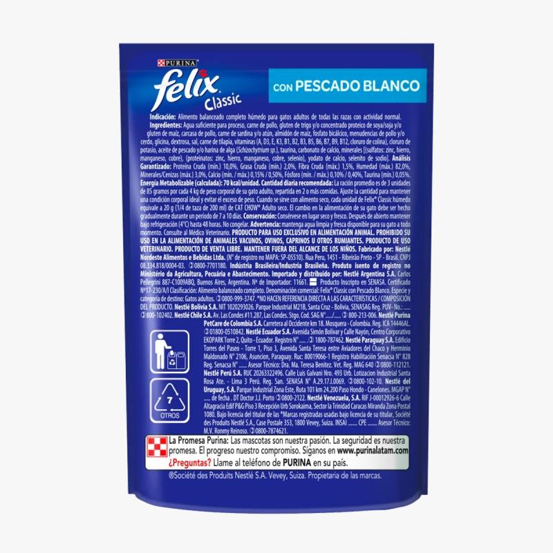 Felix Pouch Gato Adulto Pescado Blanco 85gr x15u