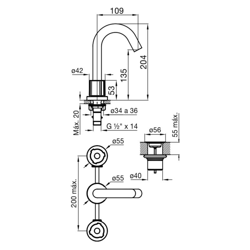 Grifería Lavatorio Mesada Fv Radal 0207/C7 CR Cromo