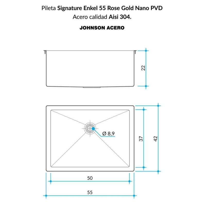 Bacha Cocina Simple Johnson Acero Signature Enkel SE55 Rose Gold