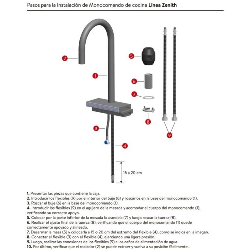 Grifería Cocina Monoc Multifunción Extensible Peirano Zenith 20-182 Negro Mate