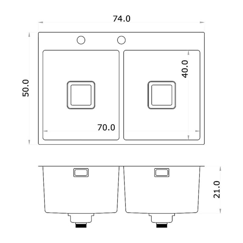 Bacha Doble Encastrable Acero Inox. Mi Pileta 746
