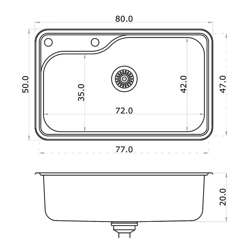 Bacha Cocina Simple Acero Inox. Mi Pileta 800ED C/Dosificador