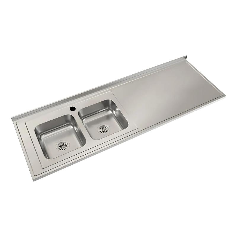 Mesada Cocina AISI 430 De 200cm Con Bacha Doble CC37 Lado Izquierdo Johnson