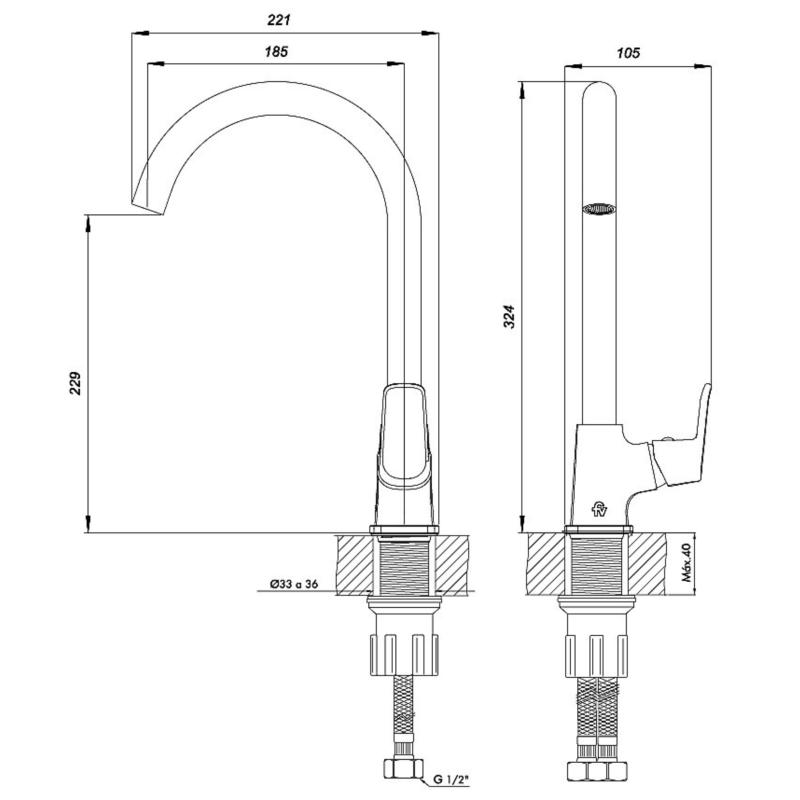 Grifería Cocina Monocomando Fv Inicia 0411.04/R2 Cromo