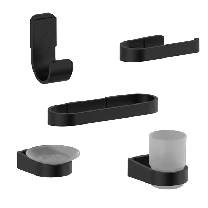 Combo Kit 5 Accesorios De Baño Fv Linea Armonia 0179.05/M8 Negro Mate