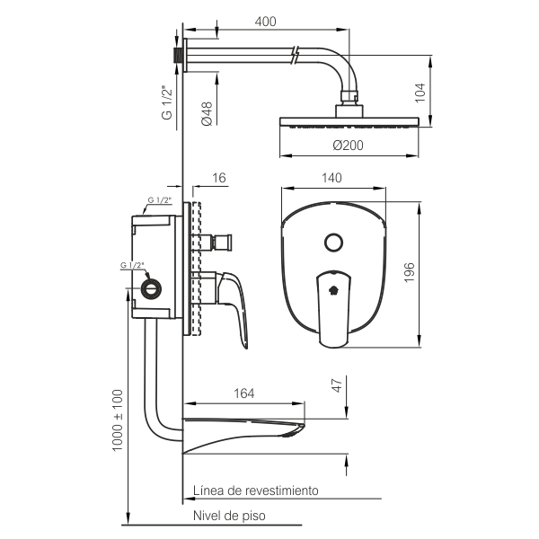 Grifería Monocomando Ducha Con Transferencia Fv Epuyen 0106/L2 Cr Cromo