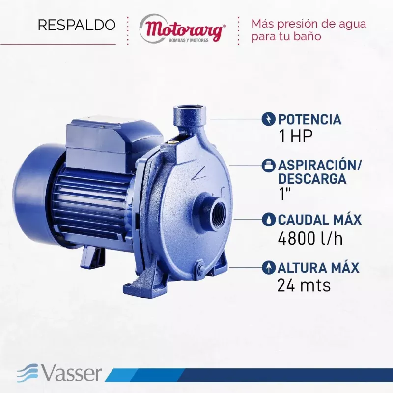 Bomba Centrífuga QC100 Vasser 1HP 24Mts 90 l/min