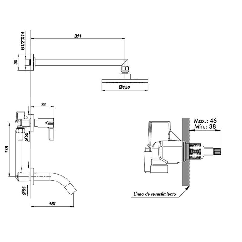 Grifería Ducha Y Bañera Fv Mauna 0103/G8 Negro Mate
