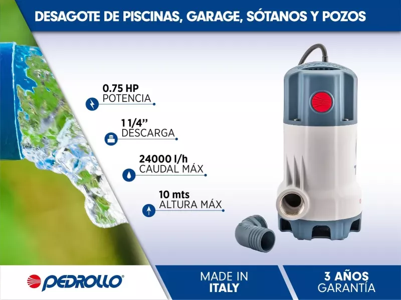 Bomba Sumergible Desagote Pedrollo TEX 3 0.75HP Made in Italia