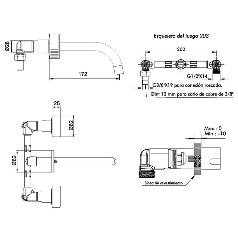 Grifería Lavatorio Pared Baño Fv Grip 0203/L8 Brushed Brass