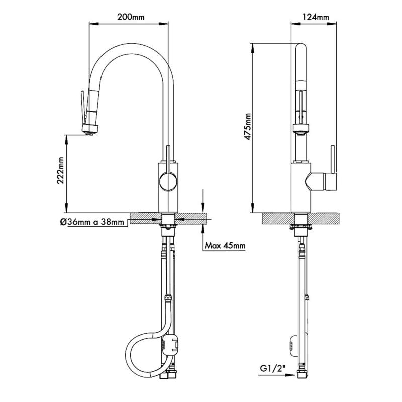 Grifería Cocina Monocomando Fv Augusta Pro 0412/96P Brushed Brass
