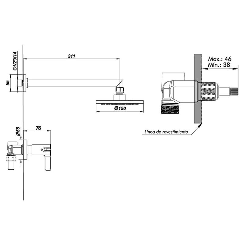 Grifería Ducha Fv Mauna 0109/G8 Negro Mate