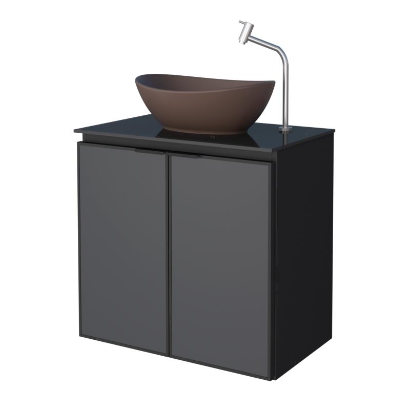 Vanitory Acero Mueble Puerta Vidrio Templado Cozimax Umbu Negro