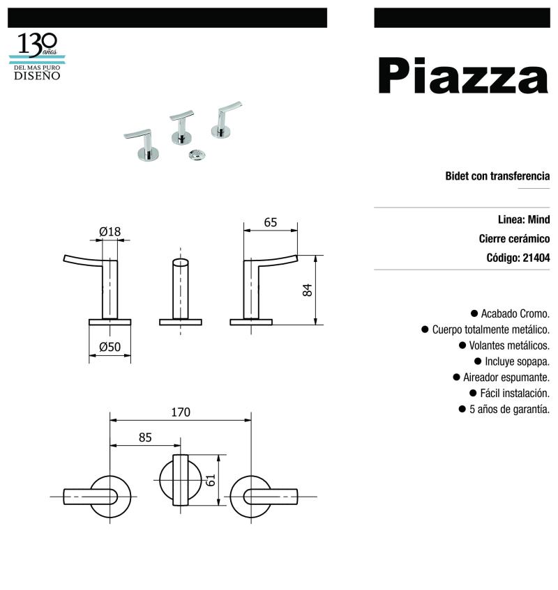 Grifería Bidet Con Transferencia Piazza Mind 21404
