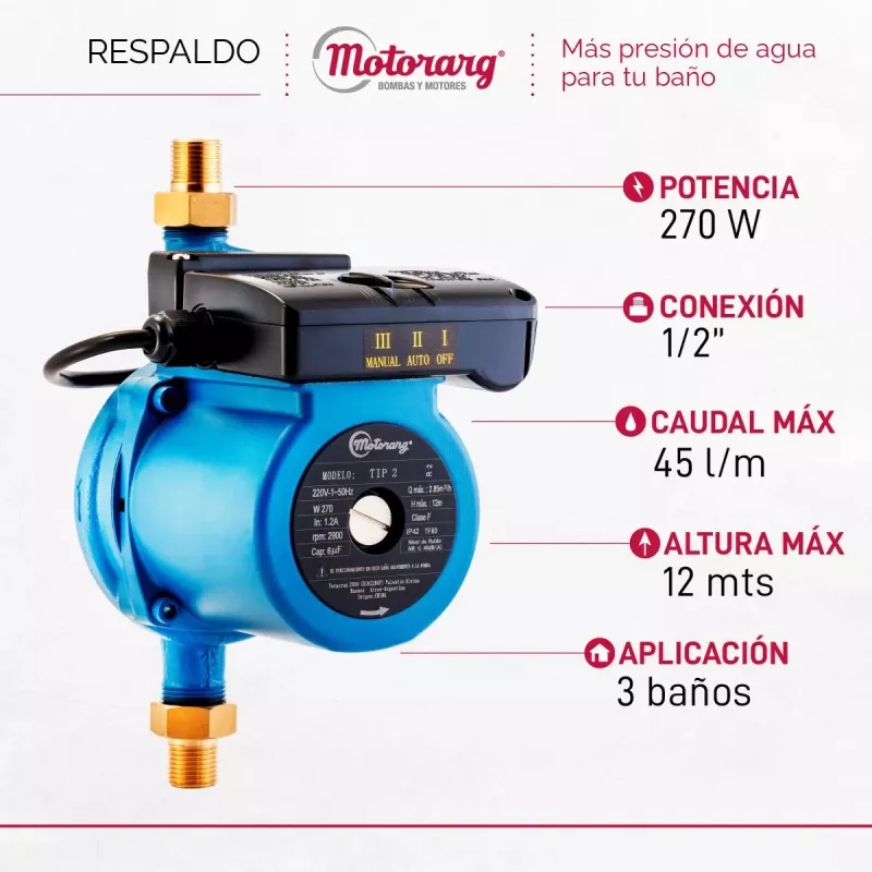Bomba Presurizadora MOTORARG TIP2 12Mts 2 Baños