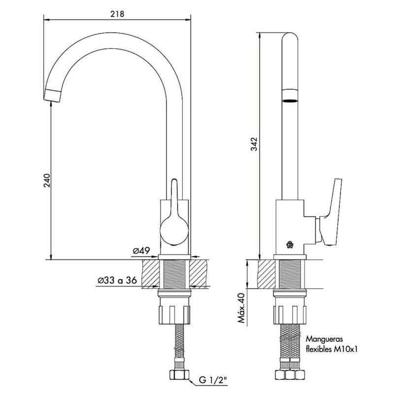 Grifería Cocina Con Pico Móvil Fv Alba 0411.04/G9 Cromo