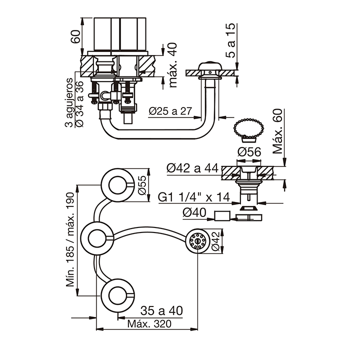Grifería Bidet Con Transferencia Fv Nebraska 0295/D5 Cr Cromo