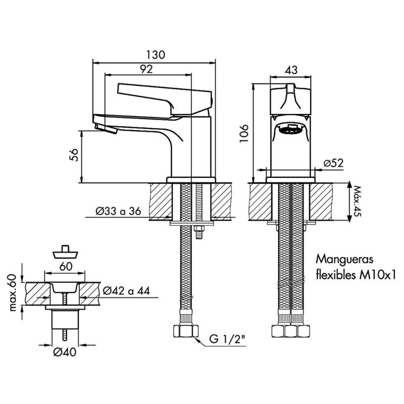 Grifería Lavatorio Baño Monocomando Fv Alba 0181/G9 Cromo