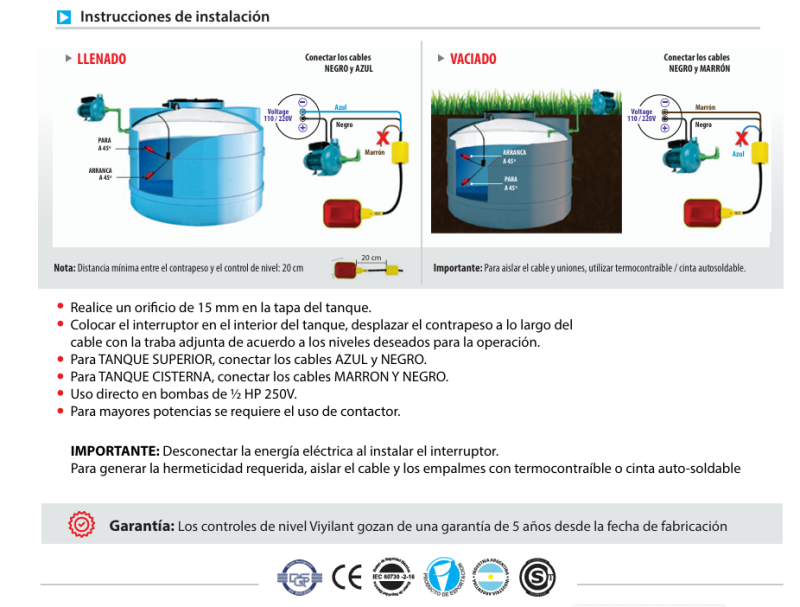 Flotante para tanque de agua automático Viyilant TI Hermético 1, 5 Mt