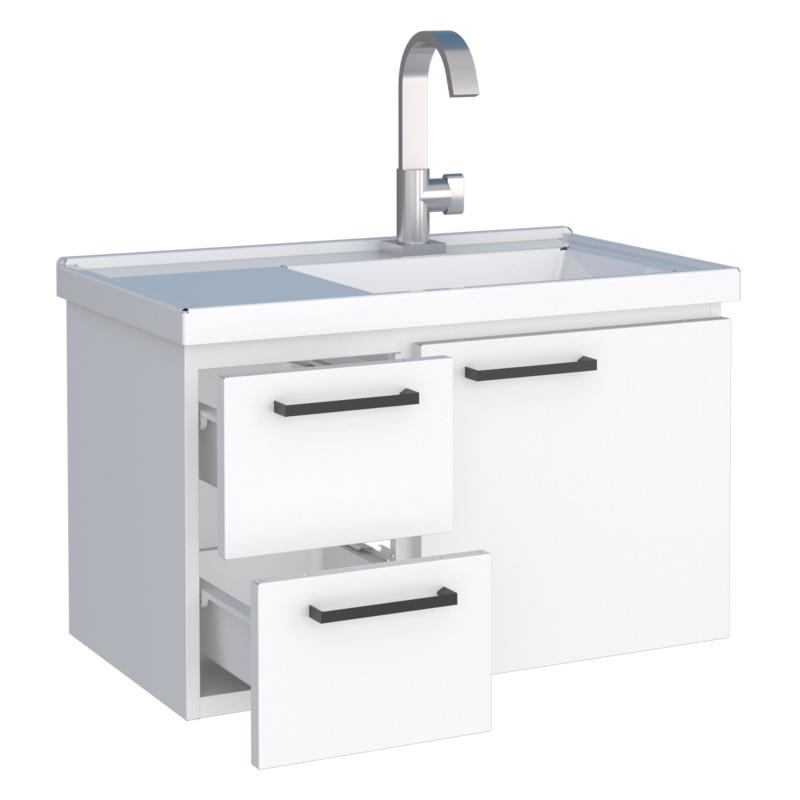 Vanitory Mueble De Acero con Mesada Mármol Sintético Cozimax Roma Blanco