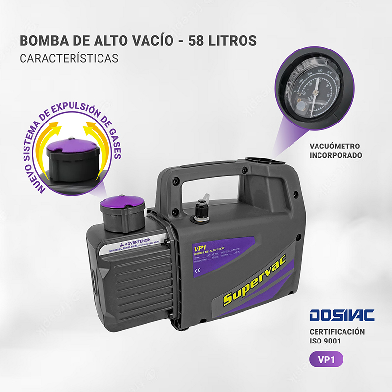 Bomba de Vacío Supervac 58 Litros Con Vacuometro dosivac Vacuómetro