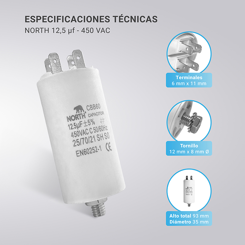 Capacitor Lavarropas 12,5 Uf Microfaradios 450 Vac North