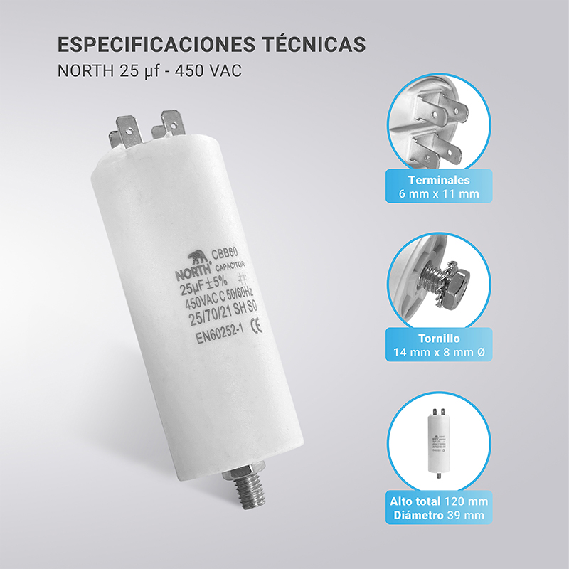 Capacitor Marcha 25 Mf 450 Vac 50/60hz North
