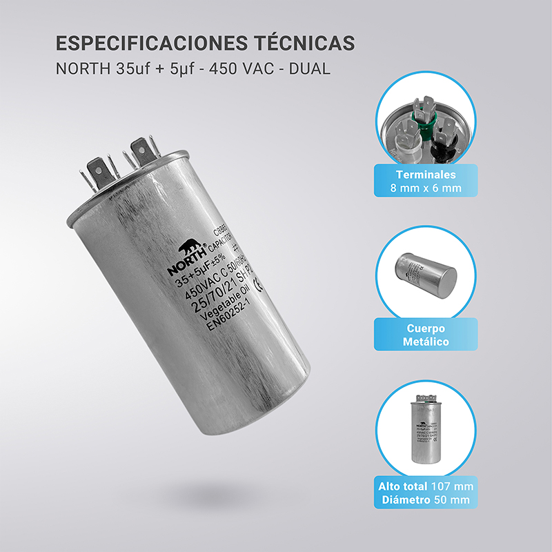 Capacitor Marcha Arranque 35 + 5uf Aire Acondicionado North