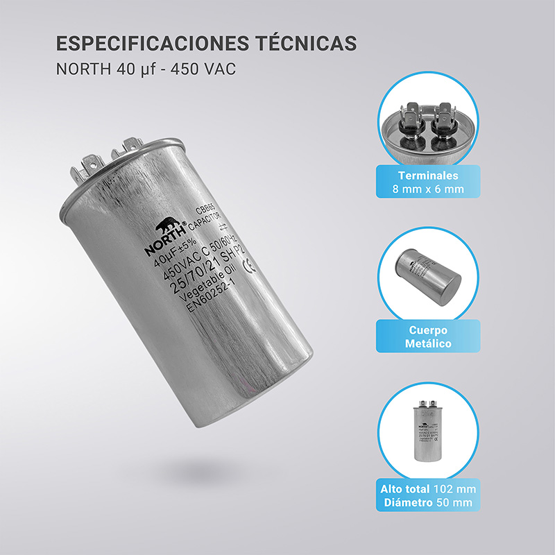 Capacitor Marcha 40 Uf Microfaradios 450 Vac North