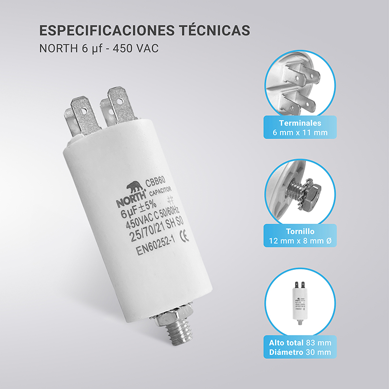 Capacitor Marcha 6 Uf Microfaradios 450 Vac North