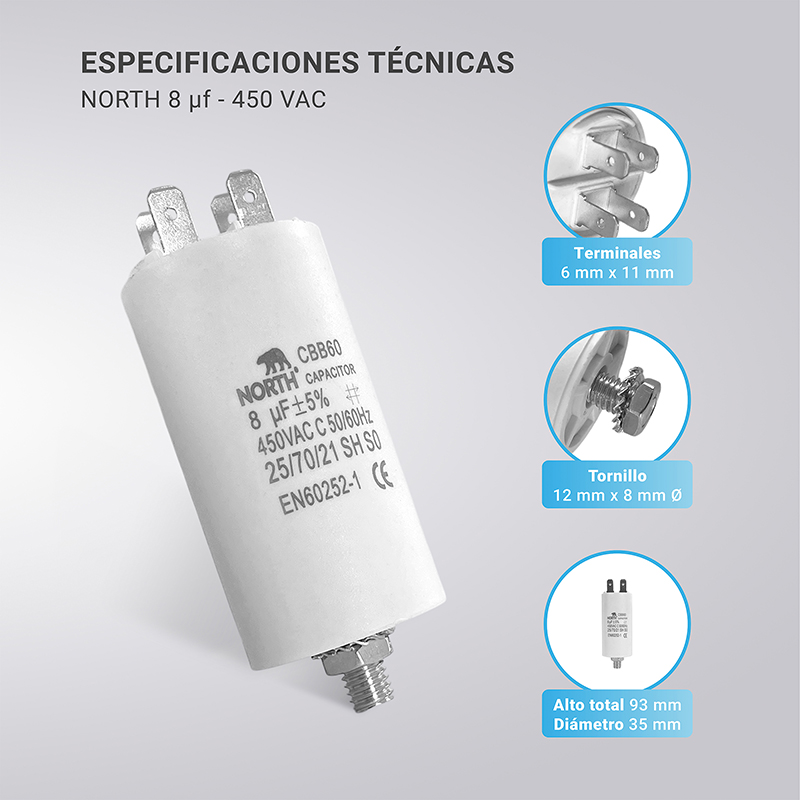 Capacitor Marcha 8 Uf Microfaradios 450vac North