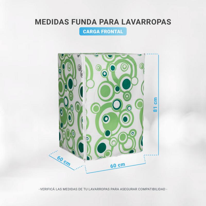 Funda para lavarropas 60x60x81 carga frontal estampada impermeable verde