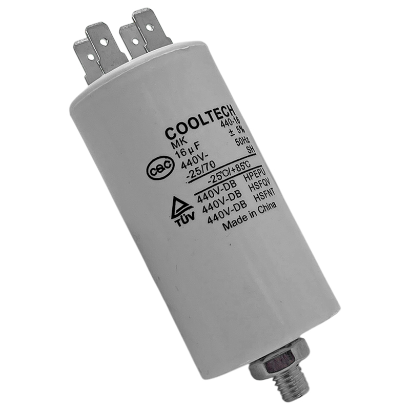 Capacitor de marcha con tornillo 16 MF para lavarropas