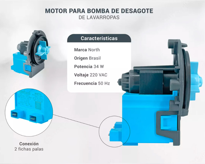 Motor Bomba Desagote North Para Lavarropas Automatico X10