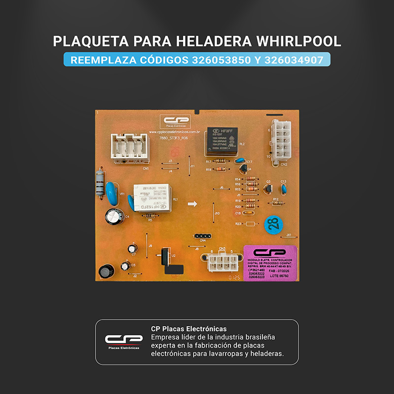 Plaqueta CP para heladera Whirlpool WRM y Eslabón de Lujo ERM