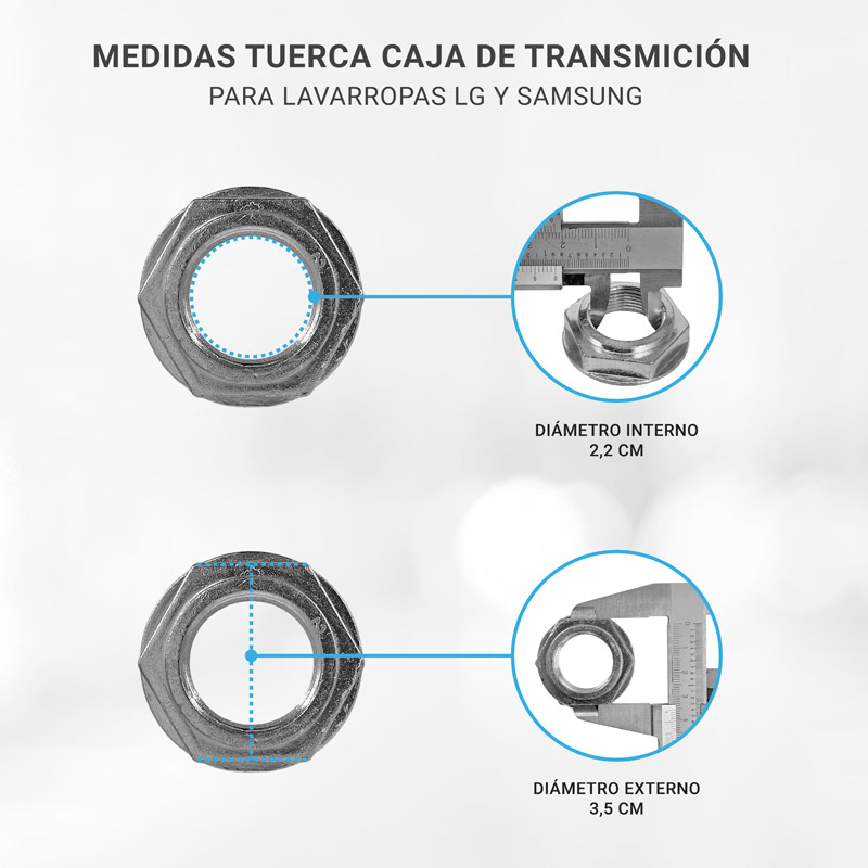 Caja de transmisión eje cuadrado para lavarropas Samsung, Panasonic, LG y Philco + Tuerca