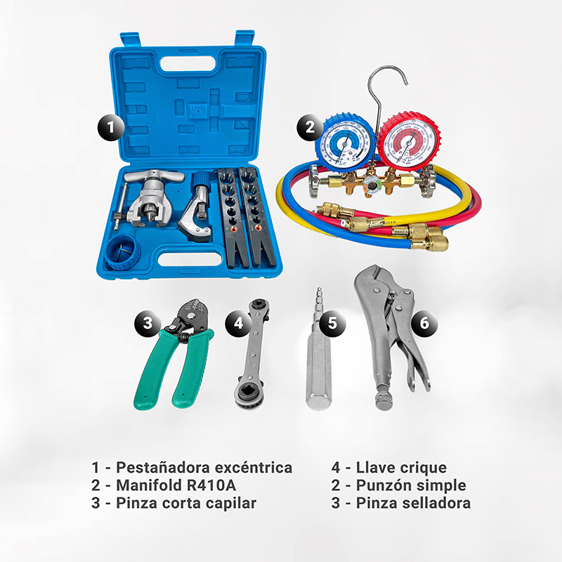 Kit de herramientas N°2 Refrigeracion aire acondicionado manifold pestañadora excentrica con embrague
