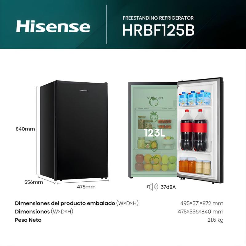 Heladera Cíclica Bajo Mesada Hisense Hrbf125b 126l Negra Negro