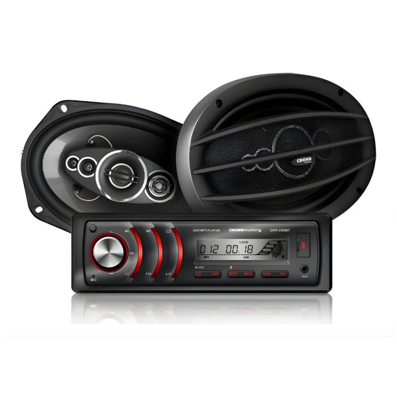 Kit Estéreo + 2 Parlantes 6 X 9'' Crown Mustang DMK9000BT