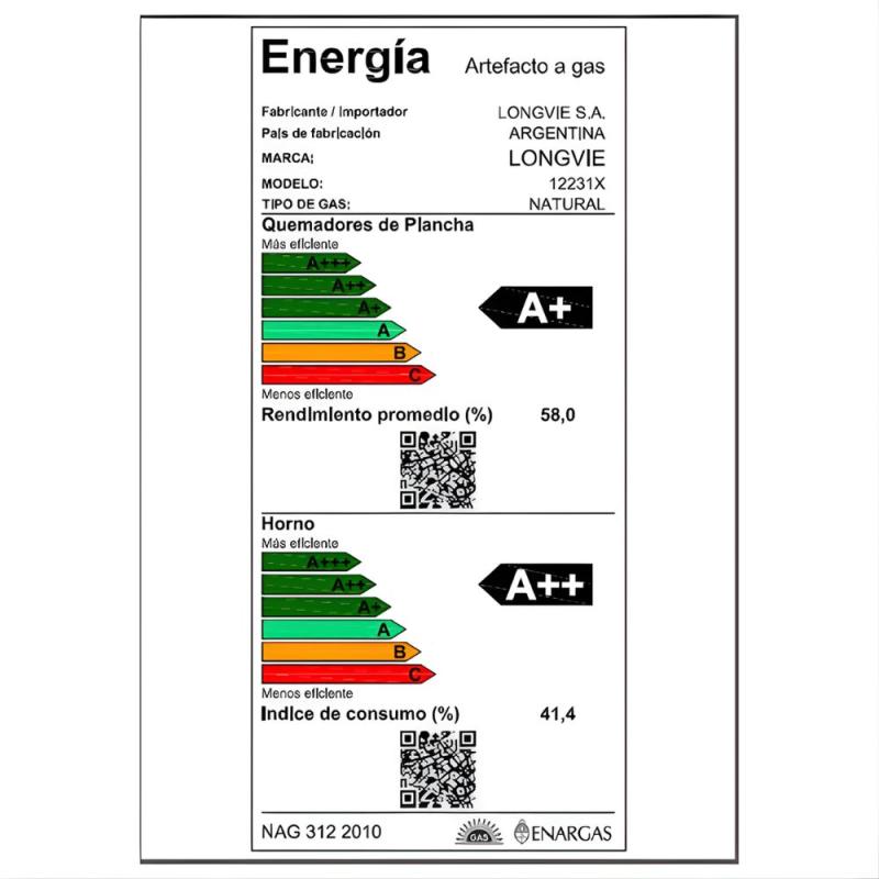 Cocina A Gas Longvie 12231x 70l 4 Hornallas Cajón Parrilla Acero Inoxidable