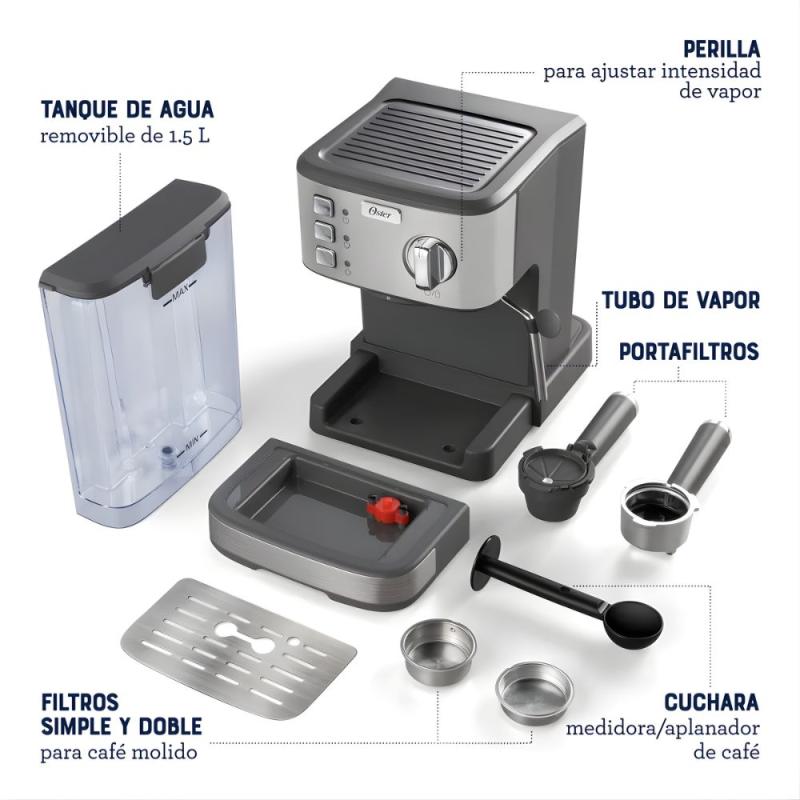 Cafetera Compacta Oster Bvstem5502 15 Bar 1100w 1.5l Plateado