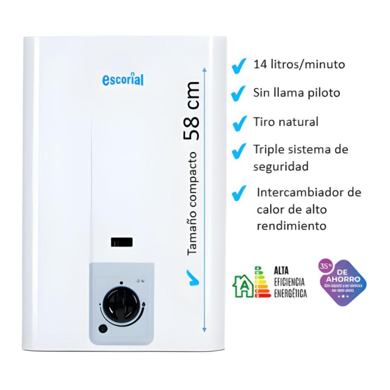 Calefón A Gas Licuado Escorial Ce-14l 14l Tiraje Natural Blanco